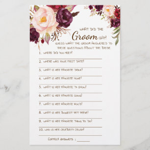 What did the Groom Say Bridal Shower Game Card