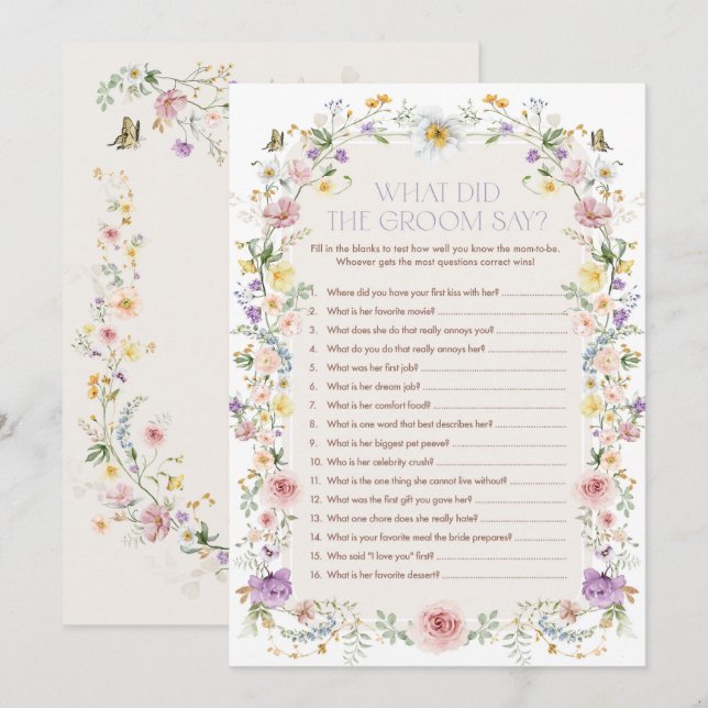 What did the Groom Say | Bridal Shower Game Card (Front/Back)