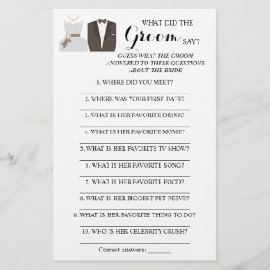 What did the Groom Say? Bridal Shower Game Card