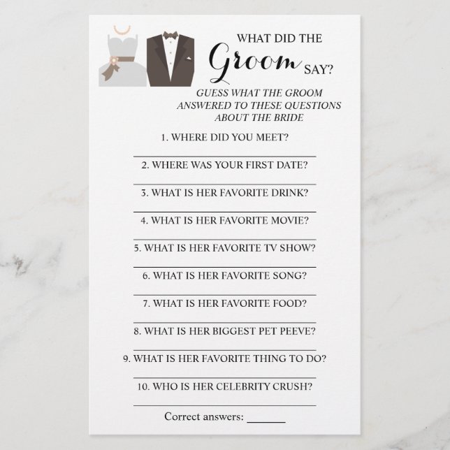What did the Groom Say? Bridal Shower Game Card (Front)