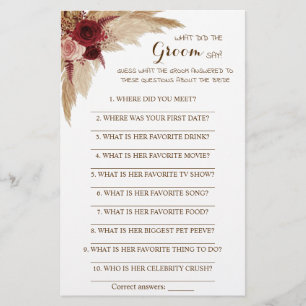 What did the Groom Say Bridal Shower Game Card