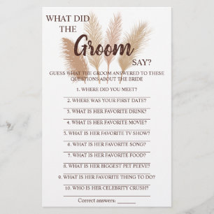 What did the Groom Say? Bridal Shower Game Card
