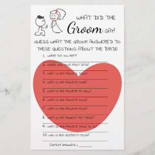 What did the Groom Say Bridal Shower Game Card