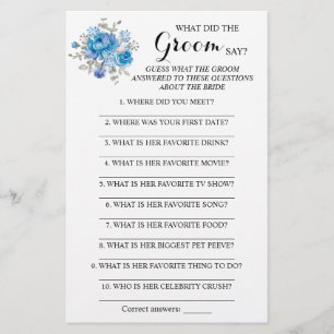 What did the Groom Say Bridal Shower Game Card