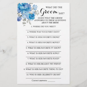 What did the Groom Say Bridal Shower Game Card