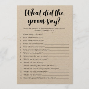 What Did The Groom Say Bridal Shower Game Programme