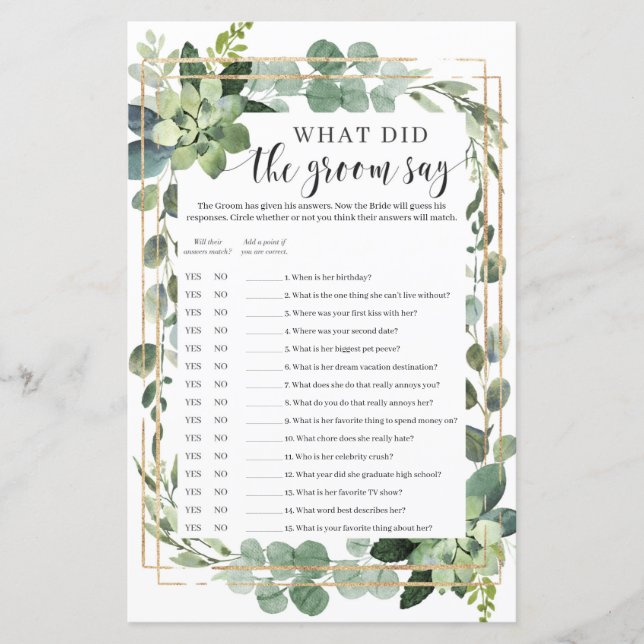 What did the groom say game succulent boho (Front)