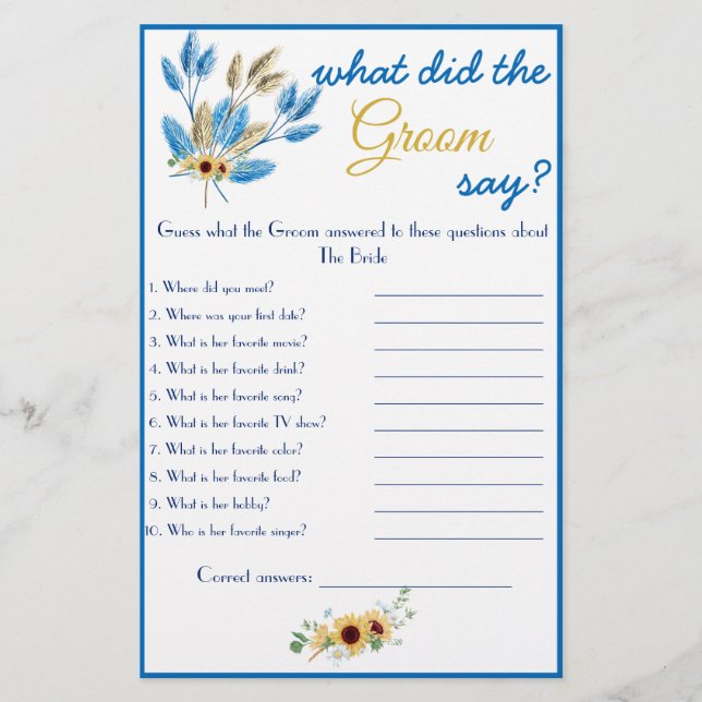 What did the Groom say? Shower Game Fl Flyer (Front)