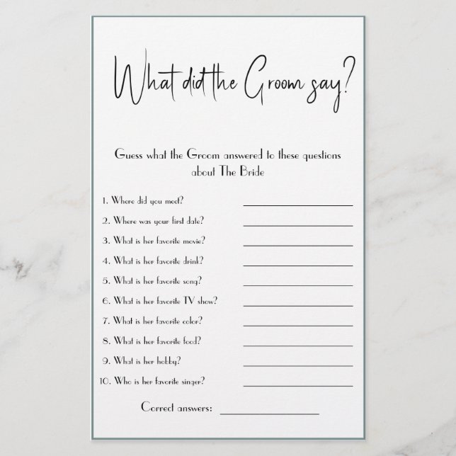 What did the Groom say? Shower Game Flyer (Front)