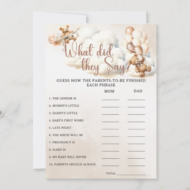 WHAT DID THEY SAY Baby Shower Game Cute Bear Invitation (Front)