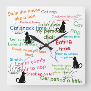 What Do Cats Do In A Day Kitty Activity Funny Square Wall Clock
