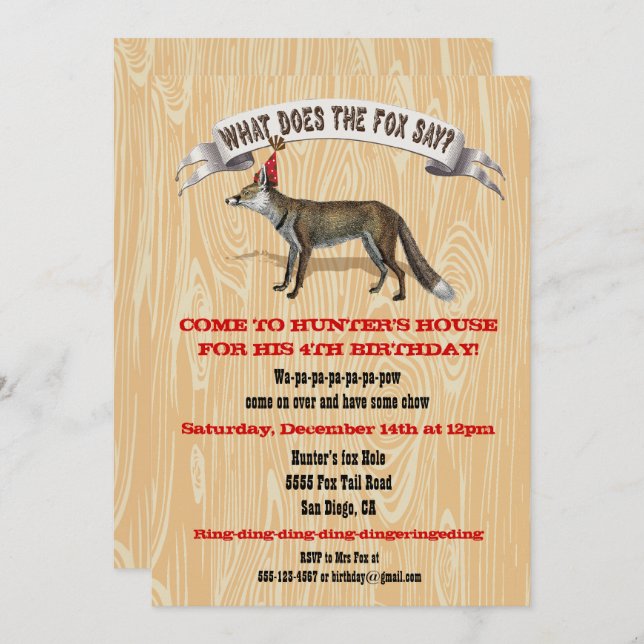 What does the fox say Birthday party invitation (Front/Back)