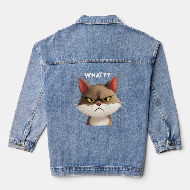 What? Funny Angry Cat T-Shirt Denim Jacket (Back)