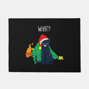 What Funny Black Cat Christmas Tree Party Doormat