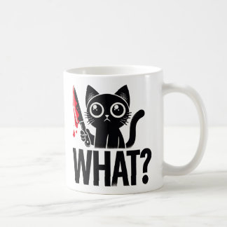 "What" Funny Black Cat. Murderous Cat with knife Coffee Mug