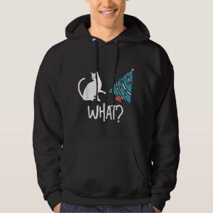 What Funny Black Cat Pushing Christmas Tree Over X Hoodie