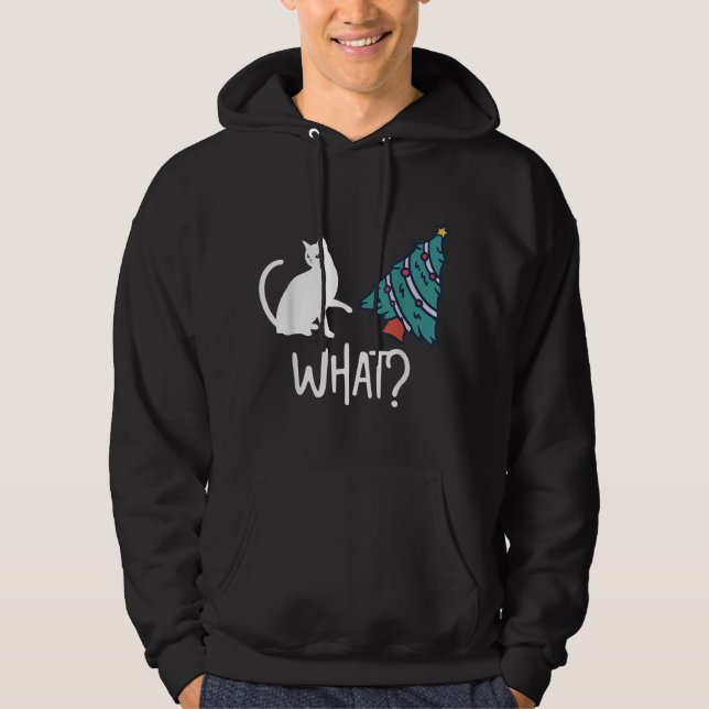 What Funny Black Cat Pushing Christmas Tree Over X Hoodie (Front)