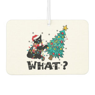 WHAT Funny Black Cat Santa Pushing Christmas Tree  Car Air Freshener