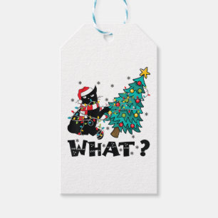 WHAT Funny Black Cat Santa Pushing Christmas Tree  Gift Tags