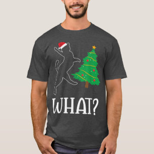 What Funny Cat in Santa Hat with Xmas Tree Funny C T-Shirt