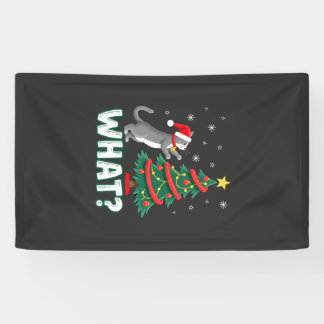 What Funny Cat Pushing Christmas Tree Over Cat Xma Banner