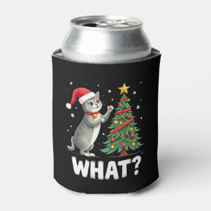 What Funny Cat Pushing Christmas Tree Over Cat Xma Can Cooler