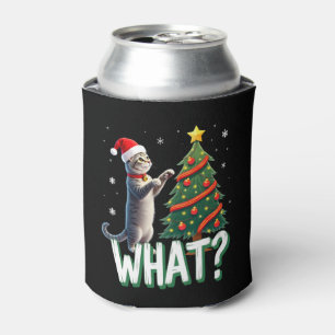 What Funny Cat Pushing Christmas Tree Over Cat Xma Can Cooler