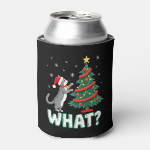 What Funny Cat Pushing Christmas Tree Over Cat Xma Can Cooler