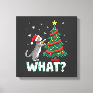 What Funny Cat Pushing Christmas Tree Over Cat Xma Canvas Print