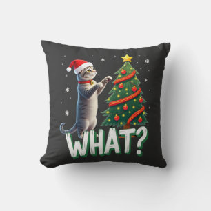 What Funny Cat Pushing Christmas Tree Over Cat Xma Cushion