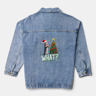 What Funny Cat Pushing Christmas Tree Over Cat Xma Denim Jacket