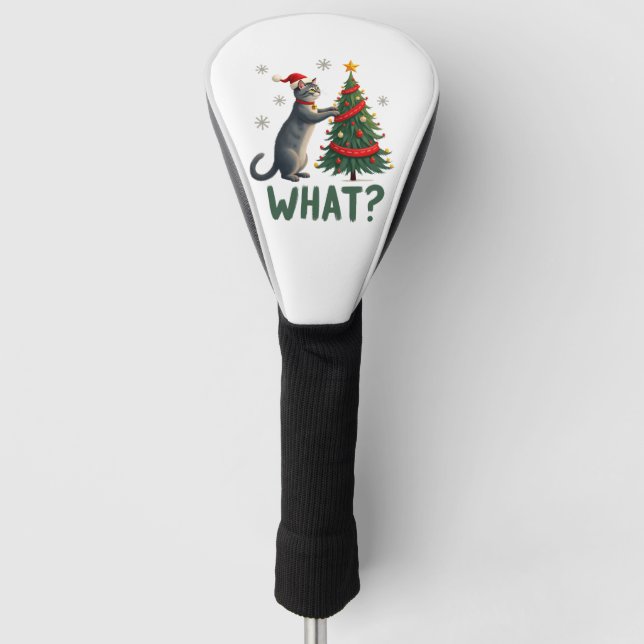 What Funny Cat Pushing Christmas Tree Over Cat Xma Golf Head Cover (Front)