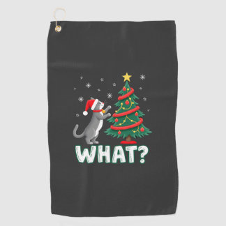 What Funny Cat Pushing Christmas Tree Over Cat Xma Golf Towel