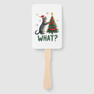 What Funny Cat Pushing Christmas Tree Over Cat Xma Hand Fan