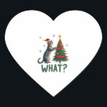 What Funny Cat Pushing Christmas Tree Over Cat Xma Heart Sticker<br><div class="desc">What Funny Cat Pushing Christmas Tree Over Cat Xmas T-Shirt for Men Women Kids (4)</div>