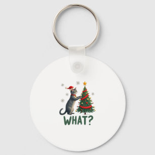 What Funny Cat Pushing Christmas Tree Over Cat Xma Key Ring