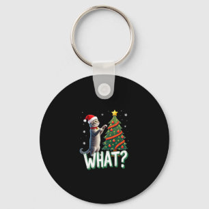What Funny Cat Pushing Christmas Tree Over Cat Xma Key Ring