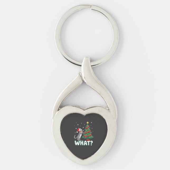 What Funny Cat Pushing Christmas Tree Over Cat Xma Key Ring (Front)