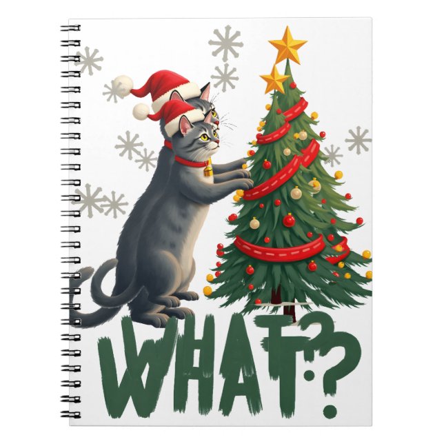 What Funny Cat Pushing Christmas Tree Over Cat Xma Notebook (Front)