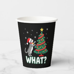 What Funny Cat Pushing Christmas Tree Over Cat Xma Paper Cups