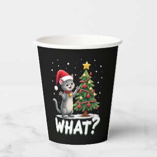 What Funny Cat Pushing Christmas Tree Over Cat Xma Paper Cups