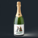 What Funny Cat Pushing Christmas Tree Over Cat Xma Sparkling Wine Label<br><div class="desc">What Funny Cat Pushing Christmas Tree Over Cat Xmas T-Shirt for Men Women Kids (4)</div>