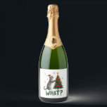 What Funny Cat Pushing Christmas Tree Over Cat Xma Sparkling Wine Label<br><div class="desc">What Funny Cat Pushing Christmas Tree Over Cat Xmas T-Shirt for Men Women Kids (4)</div>