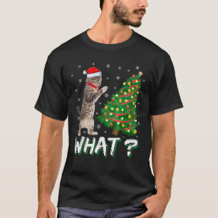 What Funny Cat Pushing Christmas Tree Over Cat Xma T-Shirt