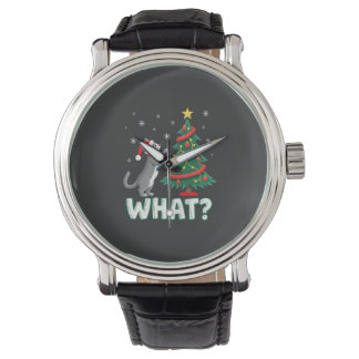What Funny Cat Pushing Christmas Tree Over Cat Xma Watch