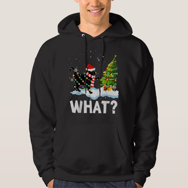 What Funny Santa Cat Pushing Christmas Tree Xmas L Hoodie (Front)