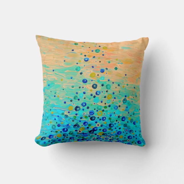 WHAT GOES UP Peach Turquoise Bubble Ocean Abstract Cushion (Front)