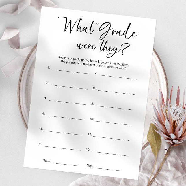 What Grade Were They Minimalist Bridal Shower Game Invitation (Creator Uploaded)
