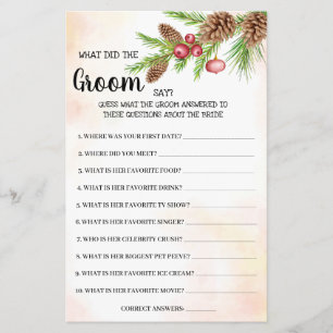 What Groom say Christmas Bridal Shower Game Card