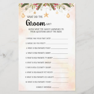 What Groom say Christmas Bridal Shower Game Card F